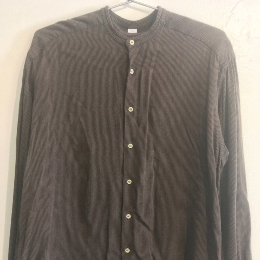 S Giorgio Armani Le Collezioni Vintage band collar chocolate/charcoal button up